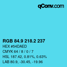 カラーコード: RGB 84.9 218.2 237 | qconv.com
