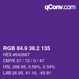 カラーコード: RGB 84.9 38.2 135 | qconv.com