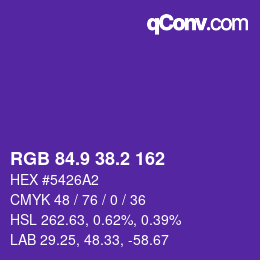 カラーコード: RGB 84.9 38.2 162 | qconv.com