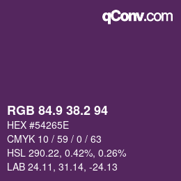 Color code: RGB 84.9 38.2 94 | qconv.com