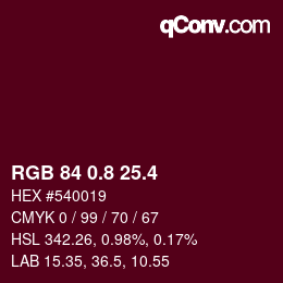 カラーコード: RGB 84 0.8 25.4 | qconv.com