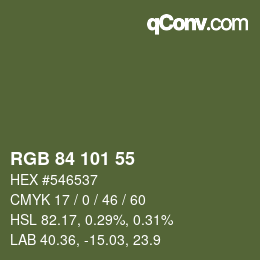 カラーコード: RGB 84 101 55 | qconv.com