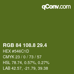 カラーコード: RGB 84 108.8 29.4 | qconv.com