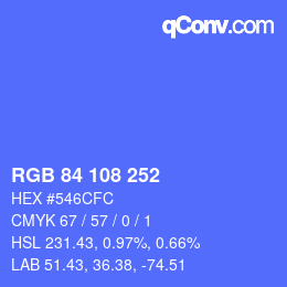 カラーコード: RGB 84 108 252 | qconv.com