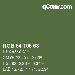 カラーコード: RGB 84 108 63 | qconv.com