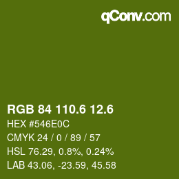 カラーコード: RGB 84 110.6 12.6 | qconv.com