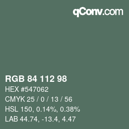 カラーコード: RGB 84 112 98 | qconv.com