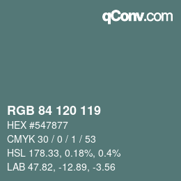 Color code: RGB 84 120 119 | qconv.com