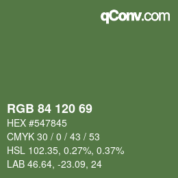 カラーコード: RGB 84 120 69 | qconv.com