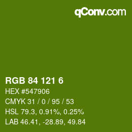 カラーコード: RGB 84 121 6 | qconv.com