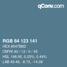 颜色代码: RGB 84 123 141 | qconv.com