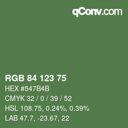 カラーコード: RGB 84 123 75 | qconv.com