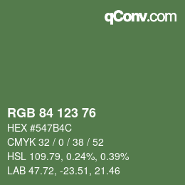 颜色代码: RGB 84 123 76 | qconv.com