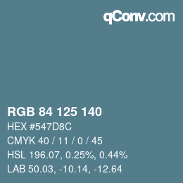 Farbcode: RGB 84 125 140 | qconv.com