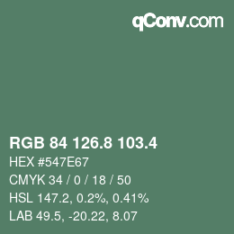 カラーコード: RGB 84 126.8 103.4 | qconv.com