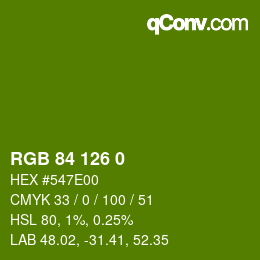 颜色代码: RGB 84 126 0 | qconv.com