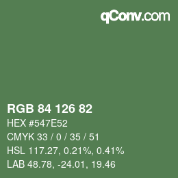 颜色代码: RGB 84 126 82 | qconv.com