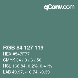 颜色代码: RGB 84 127 119 | qconv.com