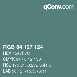 Color code: RGB 84 127 124 | qconv.com
