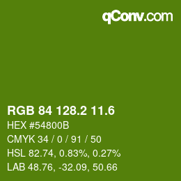 カラーコード: RGB 84 128.2 11.6 | qconv.com