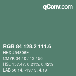 カラーコード: RGB 84 128.2 111.6 | qconv.com