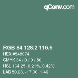 カラーコード: RGB 84 128.2 116.6 | qconv.com