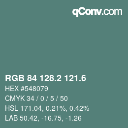 カラーコード: RGB 84 128.2 121.6 | qconv.com