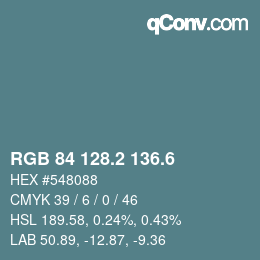 カラーコード: RGB 84 128.2 136.6 | qconv.com