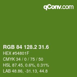 カラーコード: RGB 84 128.2 31.6 | qconv.com