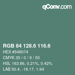 カラーコード: RGB 84 128.6 116.6 | qconv.com