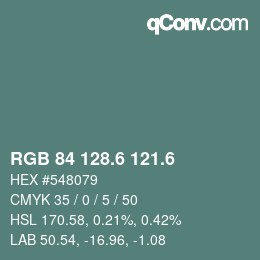 カラーコード: RGB 84 128.6 121.6 | qconv.com