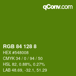 カラーコード: RGB 84 128 8 | qconv.com