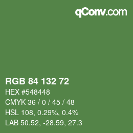颜色代码: RGB 84 132 72 | qconv.com