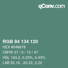 Color code: RGB 84 134 120 | qconv.com
