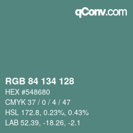 Color code: RGB 84 134 128 | qconv.com