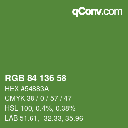 Color code: RGB 84 136 58 | qconv.com