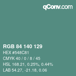 Color code: RGB 84 140 129 | qconv.com