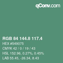 カラーコード: RGB 84 144.8 117.4 | qconv.com