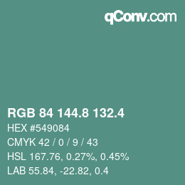 カラーコード: RGB 84 144.8 132.4 | qconv.com