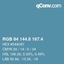 カラーコード: RGB 84 144.8 167.4 | qconv.com