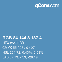 カラーコード: RGB 84 144.8 187.4 | qconv.com