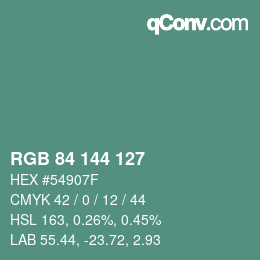 カラーコード: RGB 84 144 127 | qconv.com