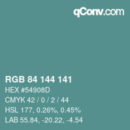 Color code: RGB 84 144 141 | qconv.com