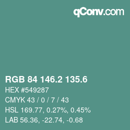 カラーコード: RGB 84 146.2 135.6 | qconv.com