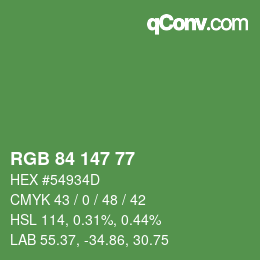 颜色代码: RGB 84 147 77 | qconv.com