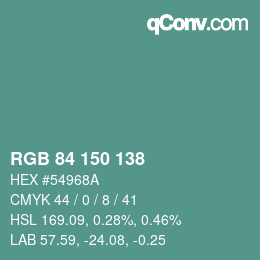 Color code: RGB 84 150 138 | qconv.com