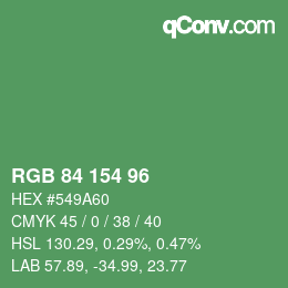 カラーコード: RGB 84 154 96 | qconv.com