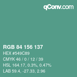 Color code: RGB 84 156 137 | qconv.com