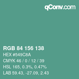 Color code: RGB 84 156 138 | qconv.com