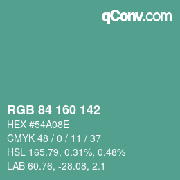 Color code: RGB 84 160 142 | qconv.com